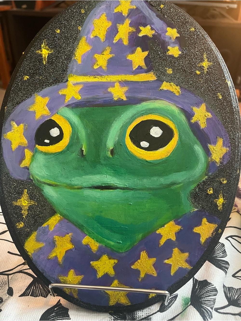 Hand-Painted Green Frog Wizard Wall Art - Whimsical Home Accent